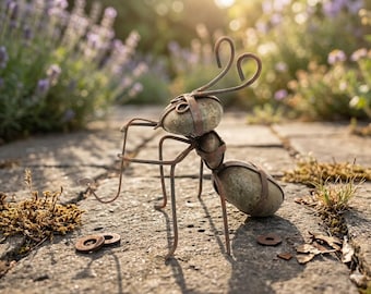 Handmade Saxophone Ant Sculpture – Rustic Metal Garden Art – 3