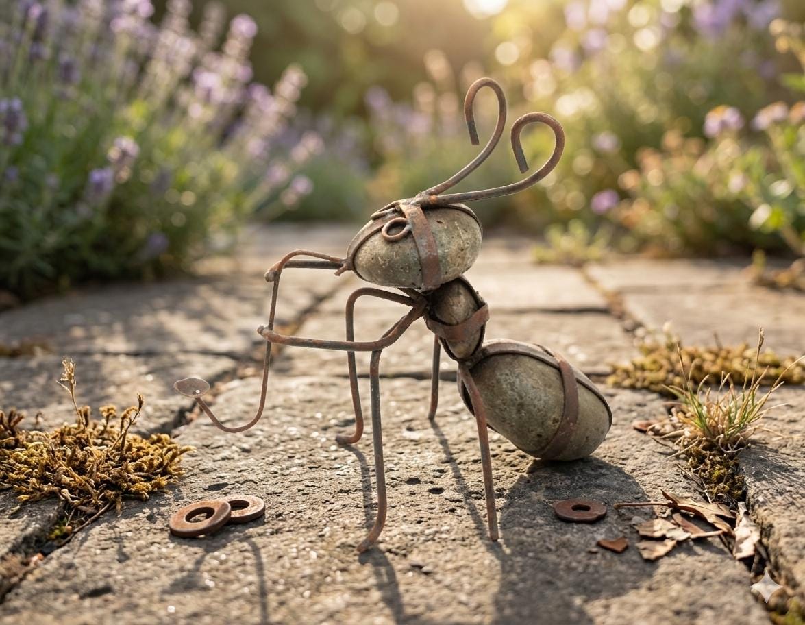 Handmade Saxophone Ant Sculpture – Rustic Metal Garden Art – 3