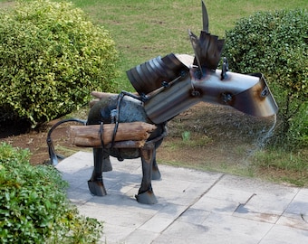 Recycled Metal Donkey Sculpture – Rustic Garden Art, Handmade in Mexico