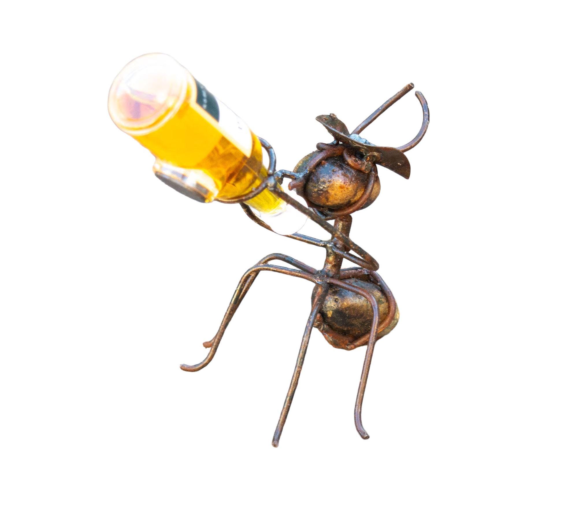 Metal Ant Bottle Holder Rustic Handmade Recycled Metal Art Made