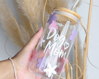 Glas Tumbler | personalisiert | Dog mom | Blumen | Hund | Geschenk Hund | rescued is my favorite breed