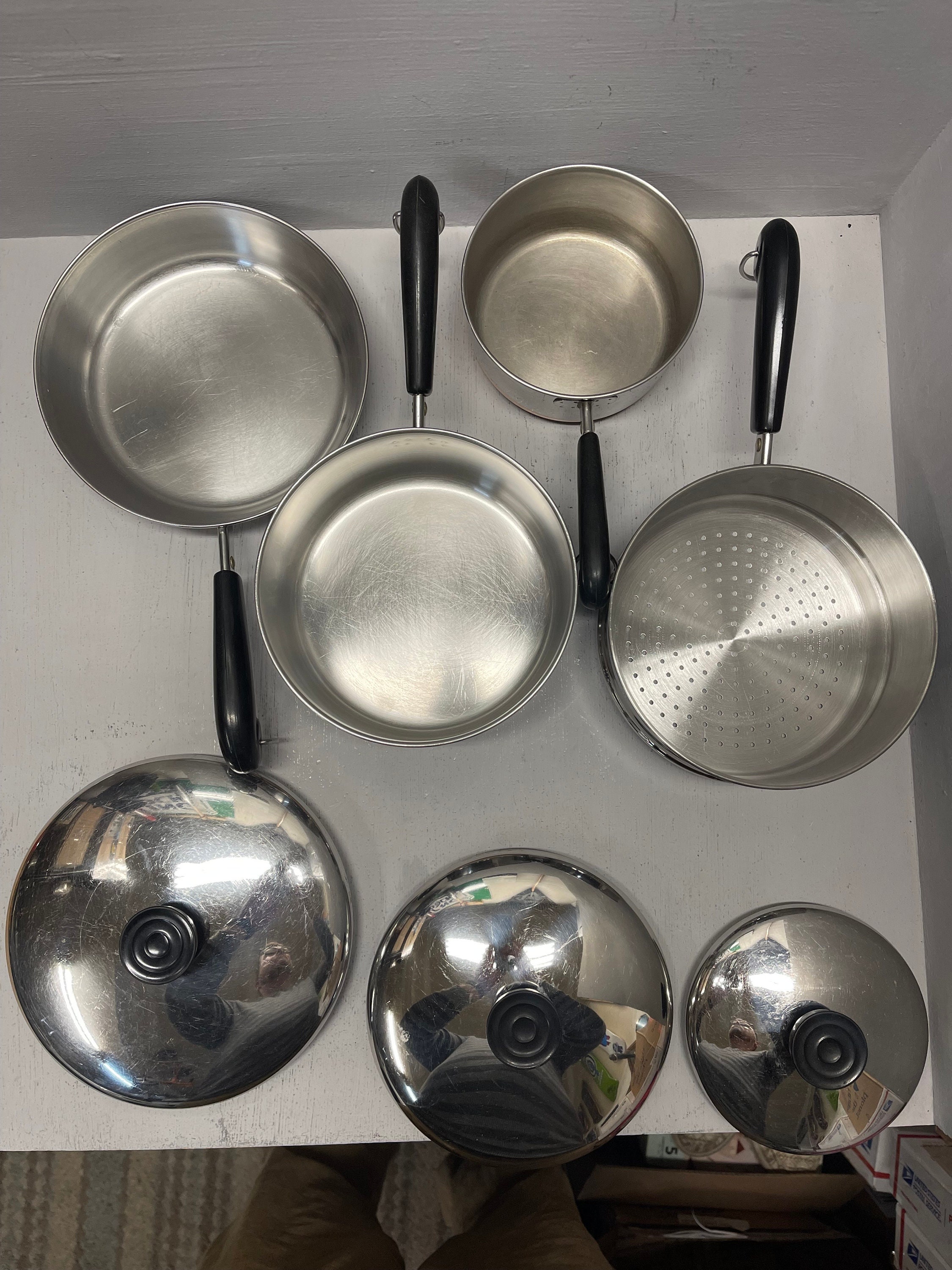 Vintage Revere Ware Copper Bottom Cookware Set With Lids. 7 Inch