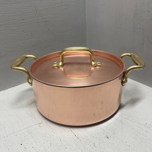 Vintage 3 Quart Copper Stock Pot Dutch Oven with Brass Handles