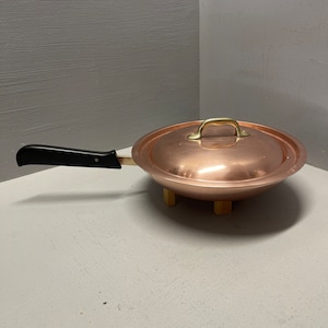 Vintage 9 Inch Spring Copper Skillet with Lid. Made in Switzerland.