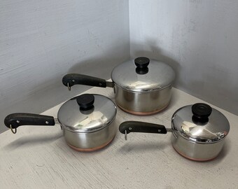 Vintage Revere Ware Copper Bottom Sauce Pan Set with Lids. 1, 1.5 and 2 Quart.