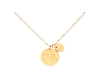 Maryland State Outline & "Home" 18K Gold Plated Stainless Steel Coin Necklace