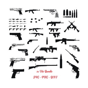 Guns SVG/ Military Weapon svg/ Pistol Svg/ Weapon svg/ clipart/ silhouette/ cut file/ cricut/ decal file/ digital file/ stencil file