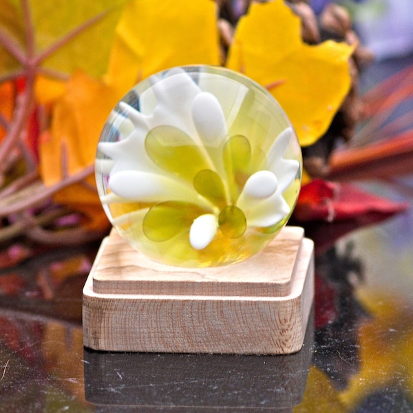 Uranium Glass Marble: "Irradiant Bloom" Collectable Glass Decoration, Centerpiece, Altarpiece, Conversation Starter