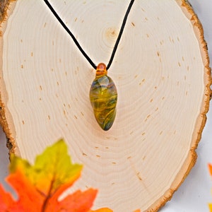 Wishing Stone Glass Pendant: &quot;Golden Aspen&quot; Boro Glass Pendant, Hippie Boho Art Glass Jewelry, Fantasy Cosplay Pendant