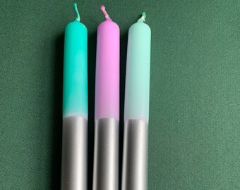 x3 Dip Dye Neon Candles | Silver Metallic Candles | Bright Taper Candles | Dinner Candles | Pastel Candles | Funky Party Decor |