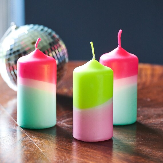 Dip Dye Pastel Neon Candles Dorm Decor Pillar Candles Table Decor