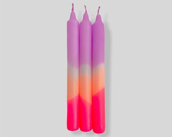 SECONDS*** x3 Dip Dye Neon Candles | Bright Bistro Dinner Candles | Neon Decor | Party Decor | Funky Candles | Funky Decor | Vegan
