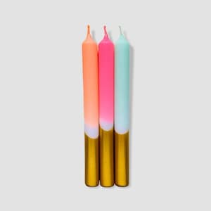 x3 Dip Dye Neon Candles Gold Funky Candles Bright Pink Taper Neon Candles Blue Vegan Candles Gift Candle Set Xmas Fireworks