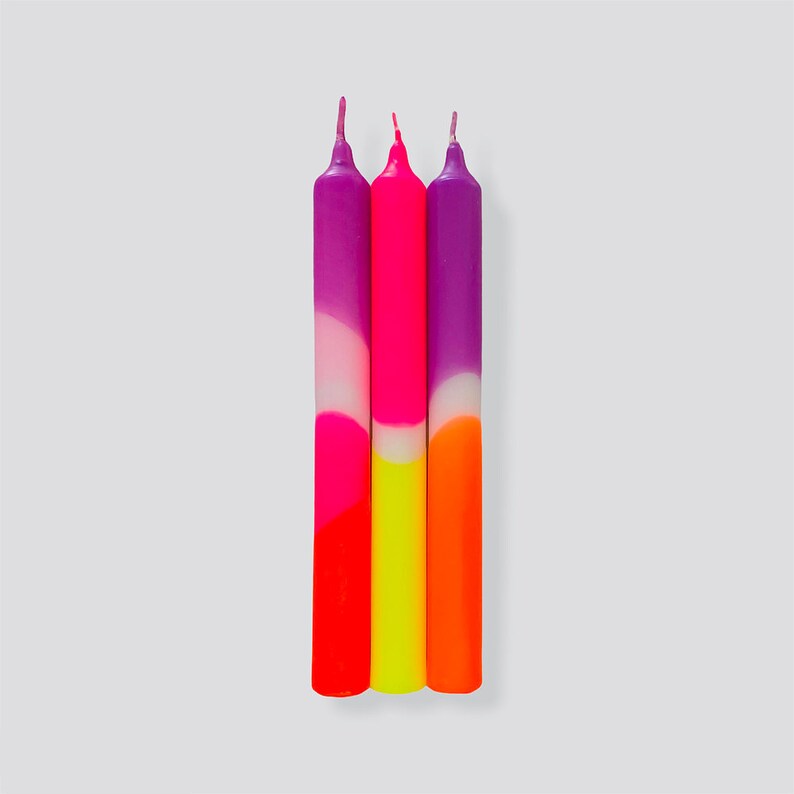 x3 Dip Dye Neon Candles Dorm Decor Bright Taper Candles Dinner Candles Pastel Candles Party Decor Funky Candles Funky Decor Purple Infusion