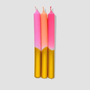 x3 Dip Dye Neon Candles Gold Funky Candles Bright Pink Taper Neon Candles Blue Vegan Candles Gift Candle Set Cosy Blush