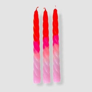 x3 Dip Dye Twisted Candles Boxed Spiral Funky Retro Candlesticks Colourful Neon Decor Table Decor Bright Neon Vegan Shades of Melon