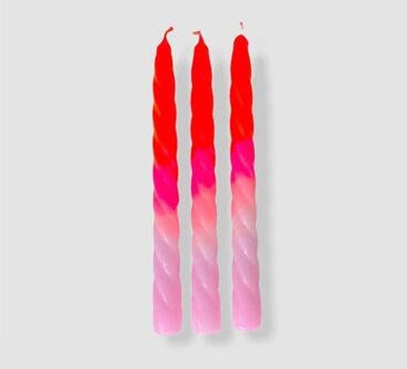 x3 Dip Dye Twisted Candles Boxed Spiral Funky Retro Candlesticks Colourful Neon Decor Table Decor Bright Neon Vegan Shades of Melon