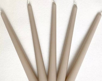 x3 x4 x6 Taupe Candles | Brown Beige Taper Candlesticks | Neutral Shades | Wedding Candles | Outdoor Candles | Dinner Vegan Candles |