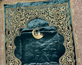 Muslim Prayer Rug handmade gold embroidered velour| Bukhara style Islamic namaz mat