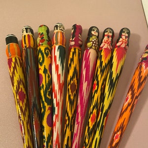 Uzbek Style boy & girl Handmade ikat wood pens
