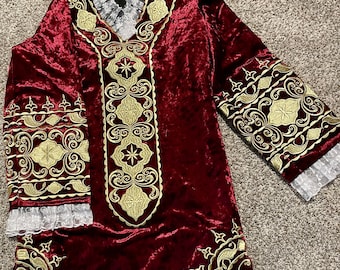 Bukhara (Uzbek |Tajik ) Traditional Gold Embroidery Dress with Diadem| Bukhara Zarduzi  with peshonaband | Two are available!