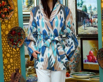 Ikat Stylish Jacket with belt | Handwoven Ikat Jacket for spring and autumn