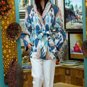 Ikat Stylish Jacket with belt | Handwoven Ikat Jacket for spring and autumn