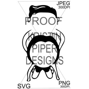 May include: Black and white silhouette of a person with a large circle around their head that says "Piper Designs".