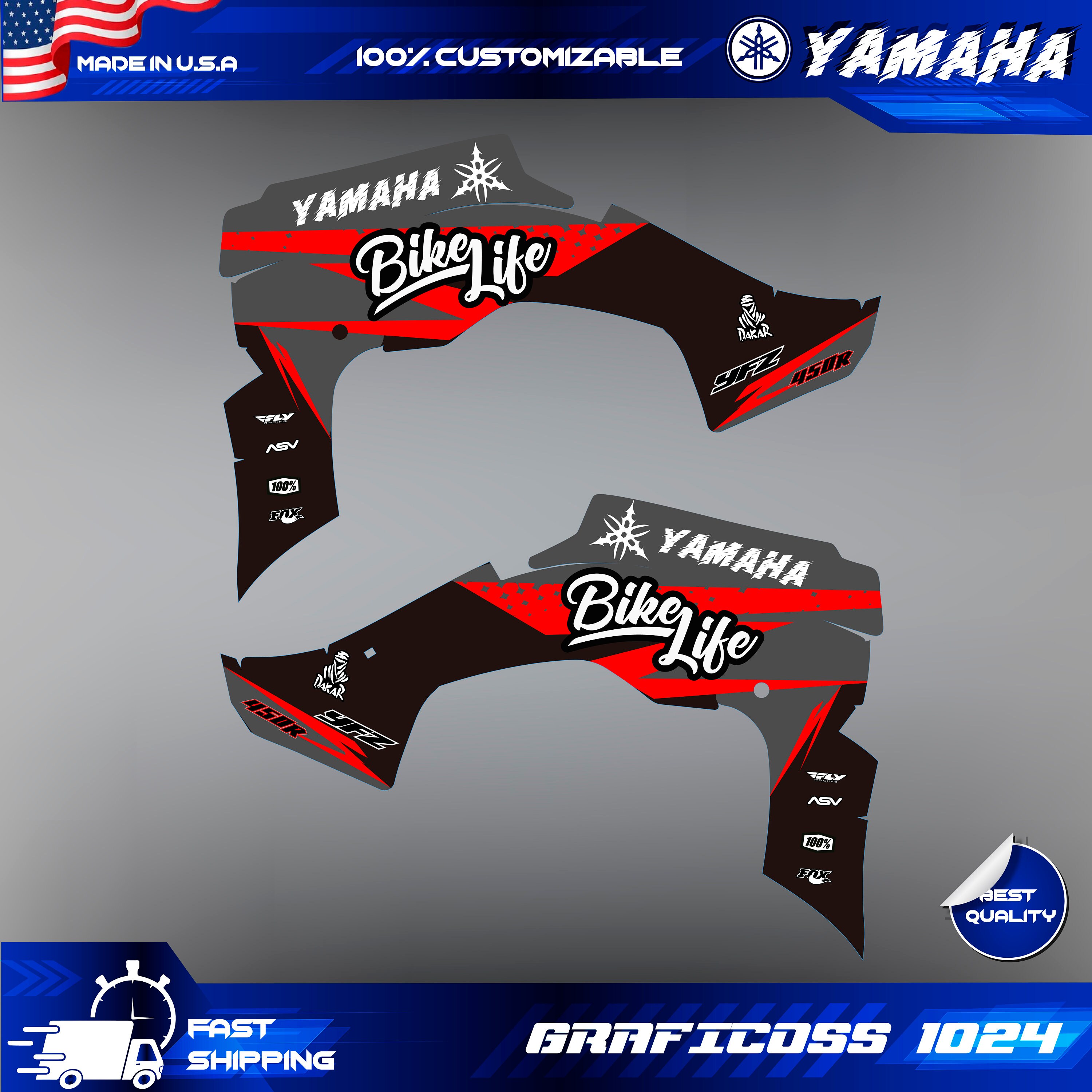 Kit Décalcomanie Complet Yamaha YFZ450R 2014-2023 - Stickers Graphiques Personnalisables - Neuf