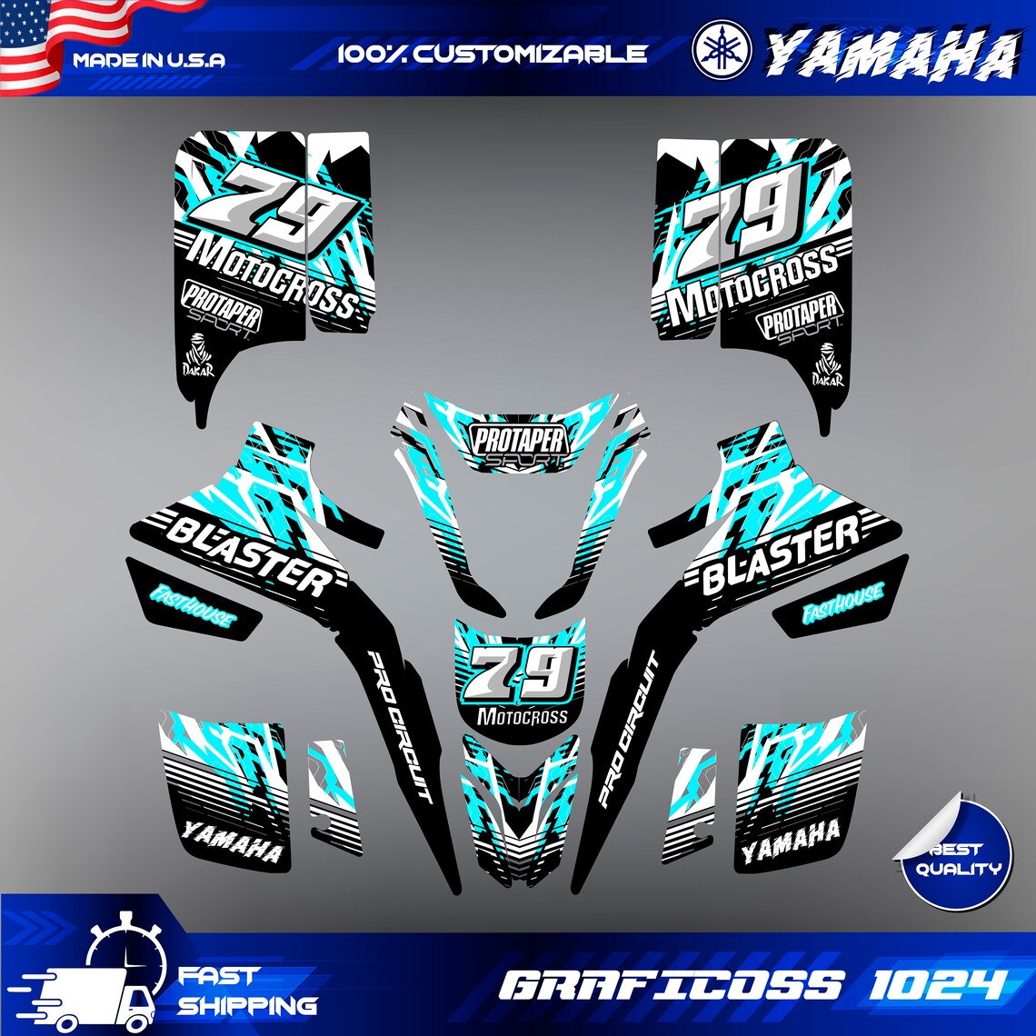 Yamaha Blaster Yfs 200 Yfs200 Decals Graphics Stickers Full Kit Atv ...