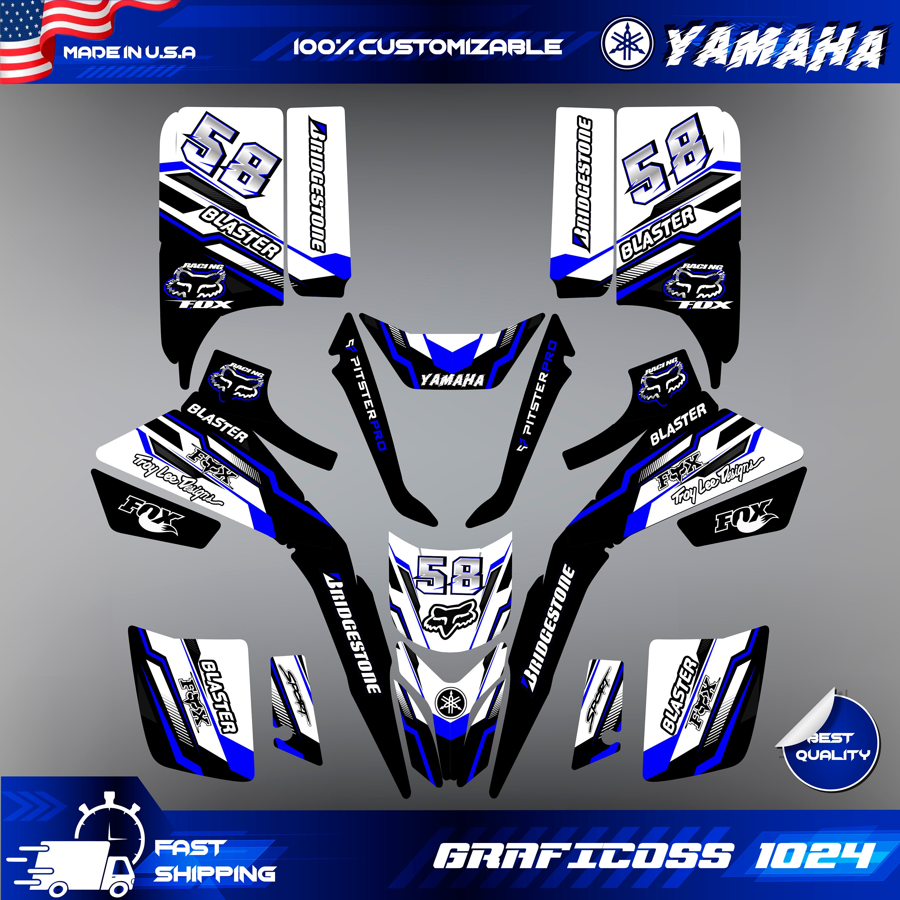 Fits YAMAHA Blaster Yfs 200 Graphics Full ATV Graphic Kit Decals