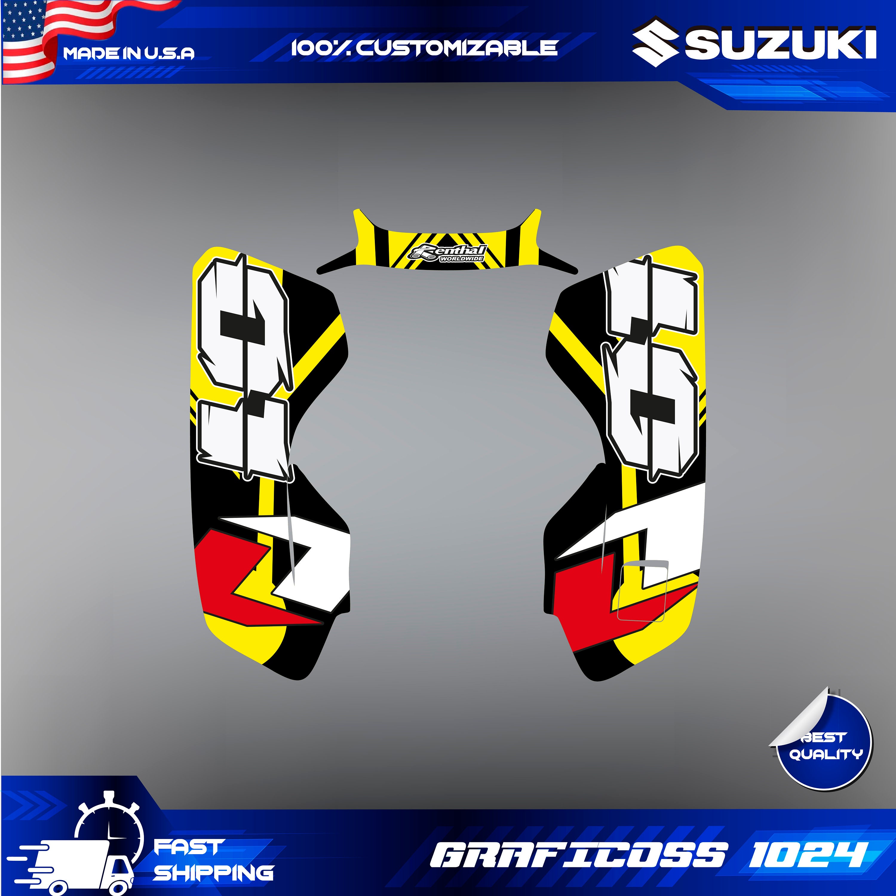 Kit Autocollants Graphiques LTZ 400 Suzuki / KFX 400 2003-2008 - Jaune Brillant - Personnalisable