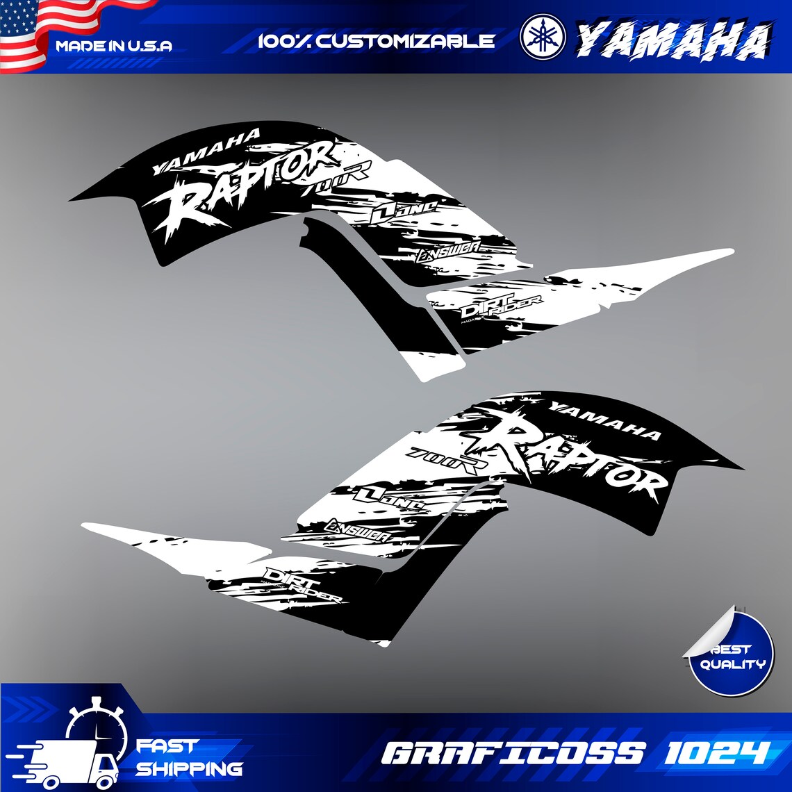 Yamaha Raptor Rim Sticker Yamaha Raptor 700 700R Graphics Kit 2013 2014 2017 to 2026 Decals ...