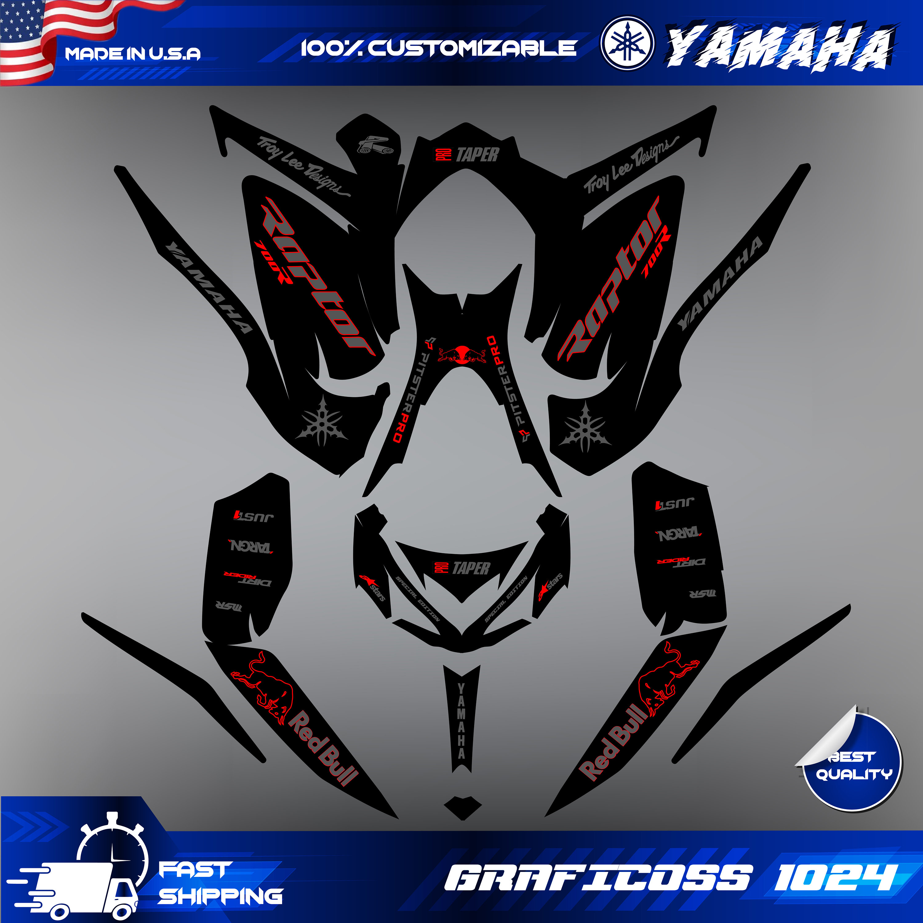 Yamaha Raptor 700 700R Graphics Kit 2013 2014 2017 to 2026 Decals ...