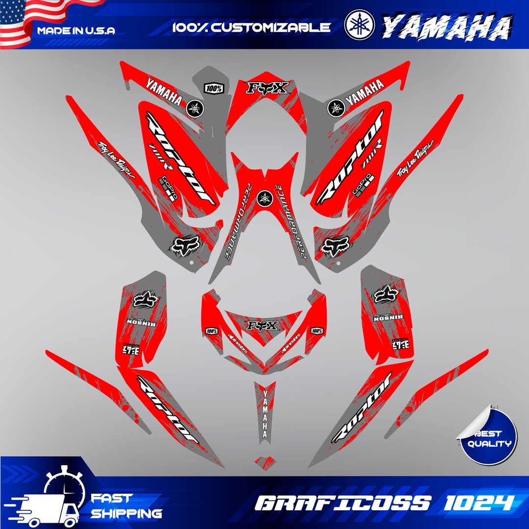 Vinyle Décoration Moto Cyan Kit Graphique Yamaha Raptor 700 – Pour ATV/Quad 2006 à 2012, Vinyle Personnalisable, Finition Chrome Quad Adult