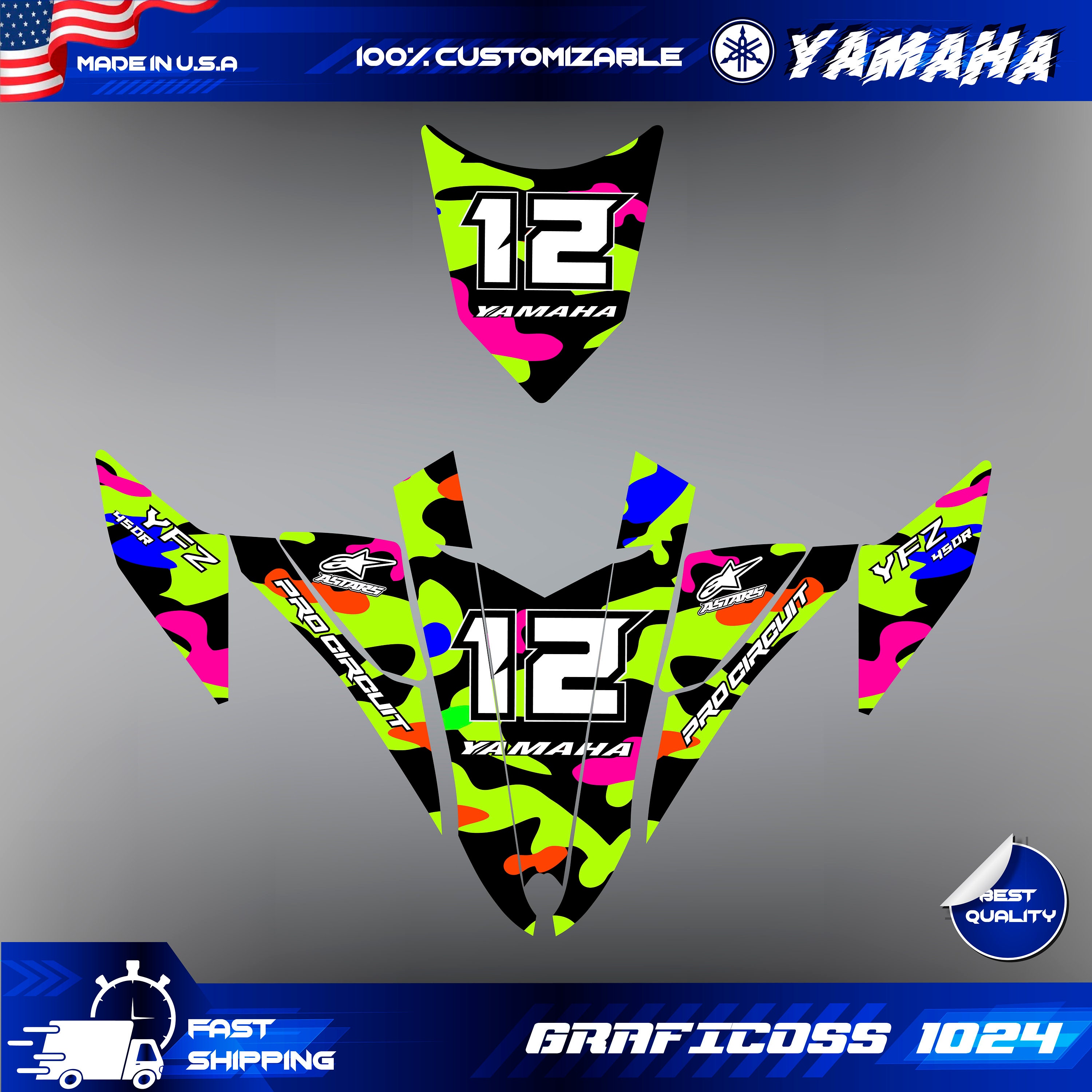 Kit Graphique Vinyl Pour Yamaha YFZ 450R 2009-2013 - Stickers Personnalisables - Protection UV