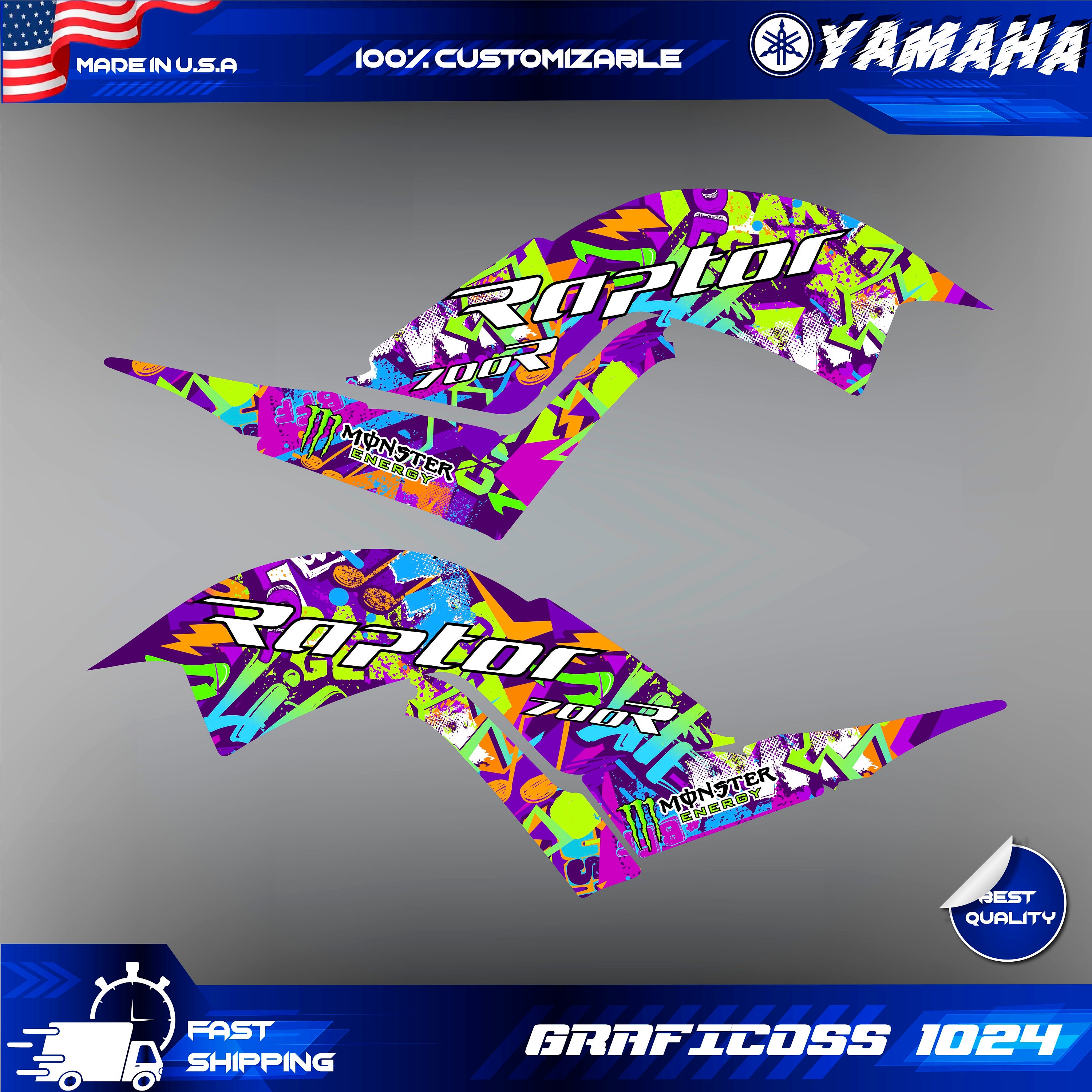 Yamaha Raptor Graphics Yamaha Raptor 700 700R Graphics Kit 2013 2014 2017 to 2025 Decals ...