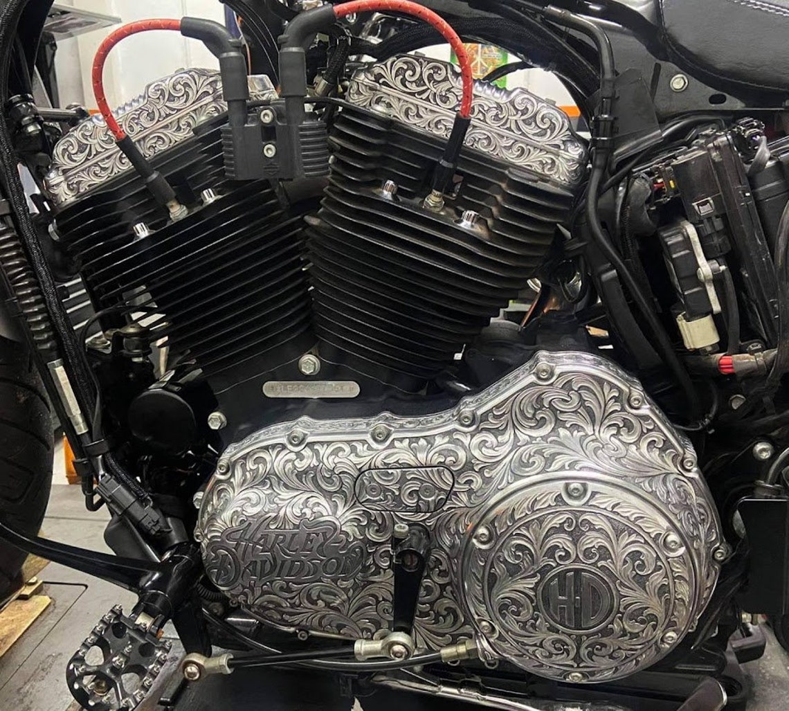 Hand Engraved Harley Davidson Derby Cover Custom Hand Etsy