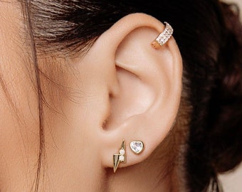 Gold Opal Lighting Bolt Studs - Delicate Dainty Gold Filled Stacking Earrings - Lobe Helix - Women Girls Gift - Anniversary Birthday Gift