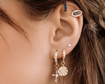 Gold Filled Evil Eye Studs: Cubic Zirconia Amulet Earrings