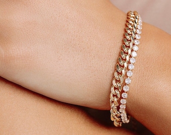 Sleek Gold Cuban Bracelet - Gold Filled Curb Chain Bracelet - Minimalist Stacking Bracelet - Friendship Birthday Sister Wife Girlfriend Gift