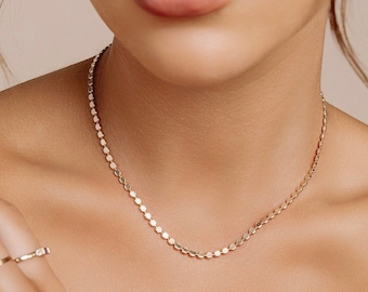 Gold Filled Disc Chain Necklace: Minimalist Layering Beaded Chain
