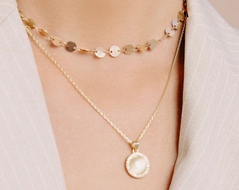 Gold Disc Choker: Minimalist Layering Necklace, Gold Filled