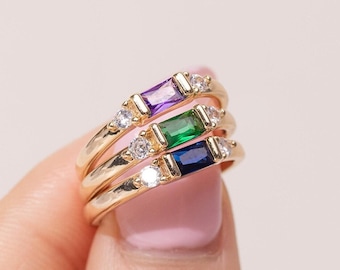Adjustable Gold Fill Crystal Ring – Baguette Stacking Ring