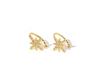 Crystal Star Gold Ear Cuffs - Stunning CZ Celestial Gold Filled Cuffs - No Piercing Jewellery -  Women Girls - Birthday - Anniversary Gift