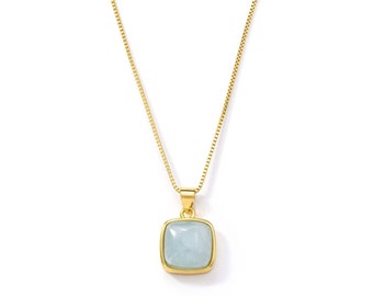 Blue Agate Crystal Gold Filled Necklace - September Birthstone