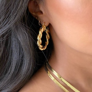 Gold Twisted Chunky Earrings - Parisian Minimalist Hoops - Gold Fill Hoops - Gift for Her - Gift for Women Girls - Anniversary Birthday Gift