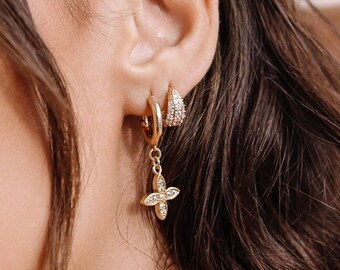 Elegant Petal Dangle Gold Filled Earrings - Stunning Gold Floral Crystal Drop Earrings - Women's Gift - Birthday Anniversary Girlfriend Gift