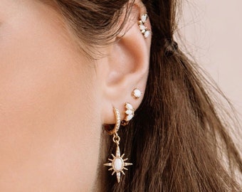 Gold Filled Opal Huggie Earrings – Marquise Stacking Hoops