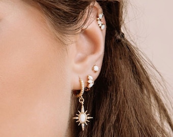 Gold Opal Marquise Studs - Dainty Gold Stud Stacking Earrings - Helix Lobe Piercing - Women Girls  Gift - Anniversary Birthday Friend Gift